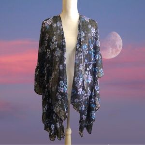 NWOT Mix It One Size Sheer Dark Blue Floral Kimono Robe Cover Up